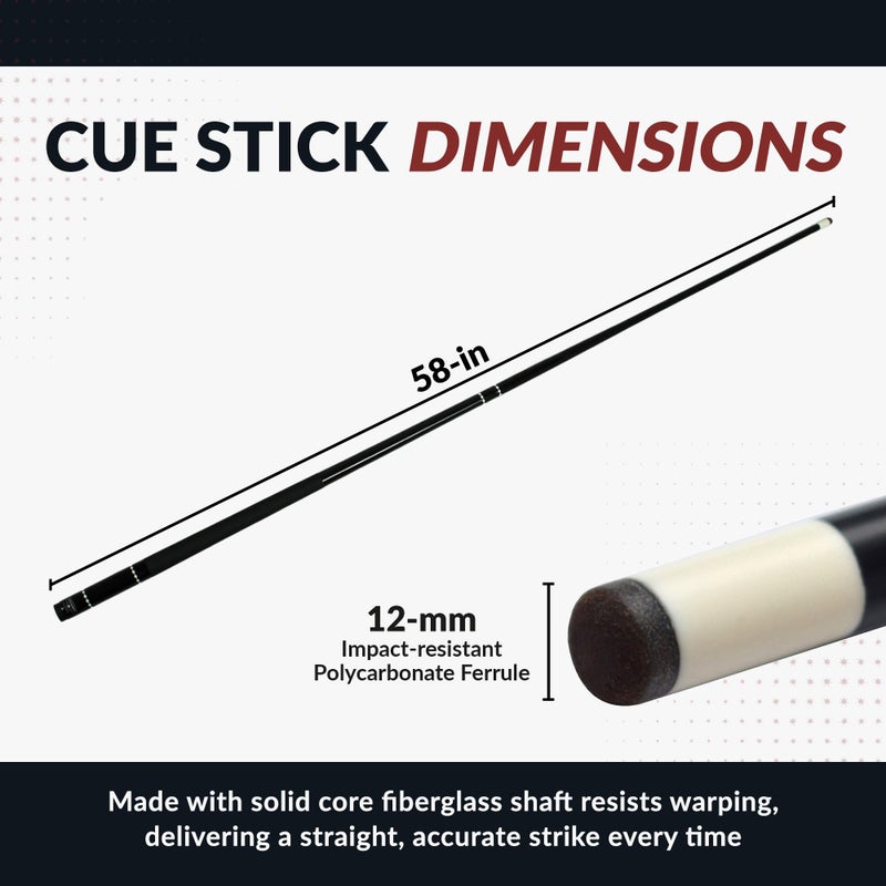 Hathaway Conquest 58-in Pool Cue Stick for Billiards Table â€“ Professional-Level Fiberglass Pool Stick with Tapered Shaft, Quick-Lock Joint, Leather Tip & Comfort Grip â€“ Includes 2-Piece Cue â€“ Black - Image 2